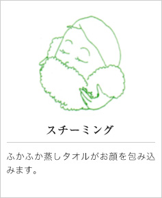 スチーミング｜ふかふか蒸しタオルがお顔を包み込みます。